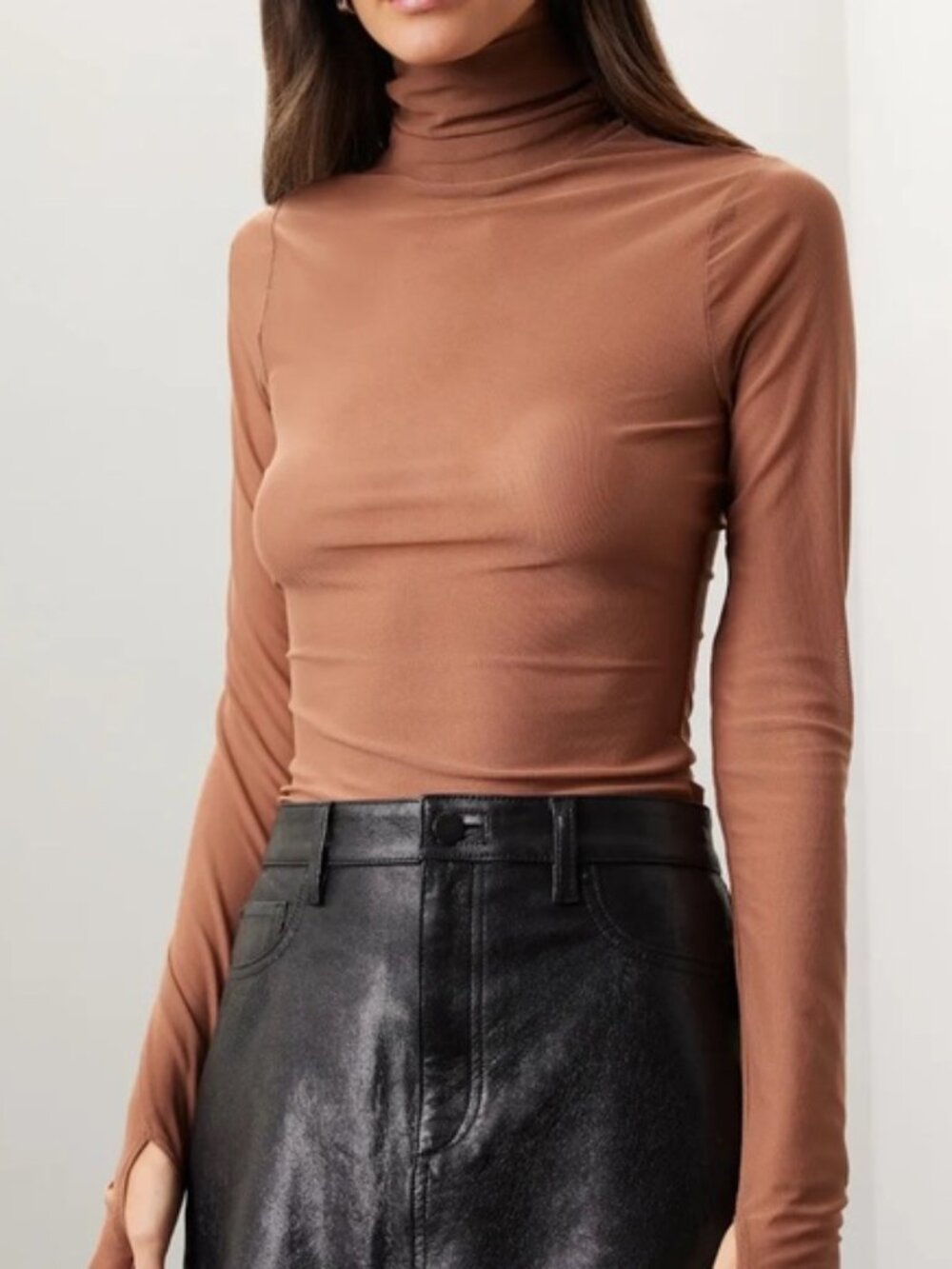 *Like NEW* AFRM | Women's Zadie Turtleneck Thumb cut out (Brown) size S/P